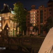 HH Wasserschlösschen in der Hamburger Speicherstadt am Wandrahmfleet Brücke