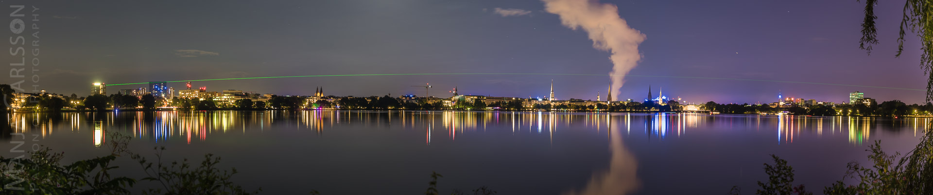 Außenalster-Panorama in Hamburg mit DESY Laser vom E-Hochhaus der HAW