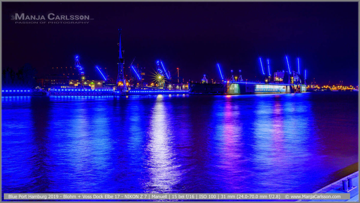 Blue Port Hamburg 2019 - Ausblick von den Landungsbrücken auf Blohm + Voss Dock Elbe 17 und Dock 10 mit Blick auf den Hamburger Container Hafen