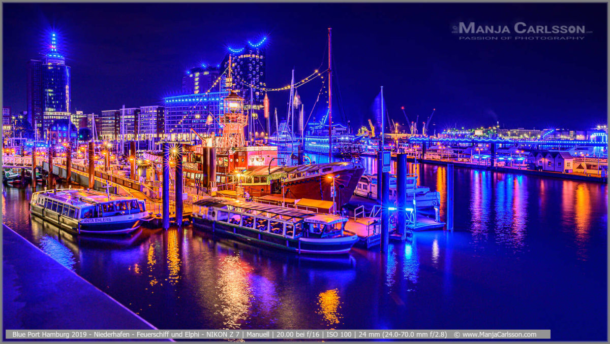Blue Port Hamburg 2019 - Überseebrücke Niederhafen Ausflugsboote, Feuerschiff und Elbphilharmonie